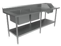 16 Ga Stainless Steel Prep Tables w/ Left Side 2 Comp Sink & Handsink 30"x84"